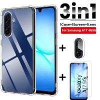 ราคา 3in1สำหรับ Samsung Galaxy A17เคสโทรศัพท์แบบใส กระจกเทมเปอร์และฟิล์มเลนส์กล้องถ่ายรูป SamsungA17กันชนหลังแบบ17 17A 4G เคส TPU กันชน5G (24940128137)