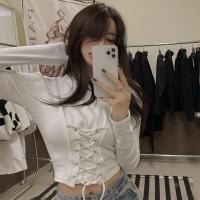 ราคา เสื้อยืดครอปผูกเอวเอวสูง เสื้อยืดแขนยาว ครอปสั้น เสื้อผูกสะดือ เสื้อแขนยาวทรงสลิมสไตล์เกาหลี ด้านบนผูกเอว (19192560539)