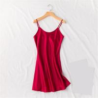 ราคา OHMG Ladies Silk Satin Night Dress Solid Color V Neck Night Dress Women Plus Size Sleeveless Sleepwear M 2XL (24397475166)