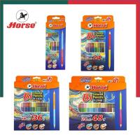 ราคา ดินสอสี สีไม้ แท่งยาว 2 หัว 12 24 36 48 สี 2สี ใน 1 แท่ง ตราม้า Horse แถม กบเหลา ดินสอ ยางลบ สี UBMarketing (23805460903)