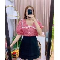 ราคา เสื้อคอบัวแต่งปกระบายลูกไม้ผ้าไหมอิตาลีลายสก็อตเล็ก (23679310079)