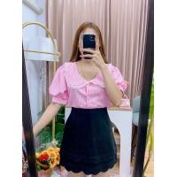 ราคา เสื้อคอบัวแต่งปกระบายลูกไม้ผ้าไหมอิตาลีลายสก็อตเล็ก (23679310080)