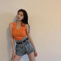 ราคา Cici NO 9373 เสื้อดรอป เอวลอย เสื้อกล้ามคอลึก คอปก (8948522238)