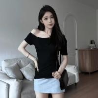 ราคา เสื้อยืดคอกว้างเปิดไหล่ ดีไซน์ไม่ซ้ำใคร แขนสั้น (23168151798)