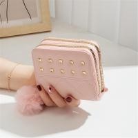 ราคา Belfoyer กระเป๋าแฟชั่น Rivet ซิปคู่ กระเป๋าสตางค์หนังแท้สำหรับสุภาพสตรีพร้อมจี้ขนสัตว์ (24820153290)