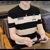 ราคา เสื้อยืดแขนสั้นผู้ชายแฟชั่นของผู้ชายลายทางเสื้อปักรอบคอบางสไตล์เกาหลีวัยรุ่นและวัยกลางคน (24841794845)
