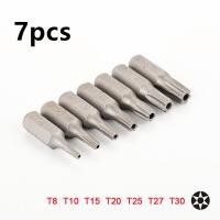 ราคา 7Pcs 25มม ไขควงไขควง Torx พร้อม T8 T10 T15 T20 T25 T27 T30 1 4นิ้ว Hex Shank ไขควงไฟฟ้าดอกไขควงหัวจีบชุด (17125937965)