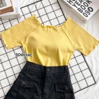 ราคา 020 เสื้อครอป ปาดไหล่ คอหยัก แขนหยัก ครอปเก๋ น่ารัก ผ้ายืดใส่สบาย ผ้าร่องเล็ก สาวๆไม่ควรพลาดฮิตสุด (16434368278)