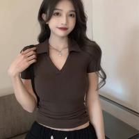 ราคา เสื้อยืดแฟชั่นคอวีแขนสั้น รัดรูปใส่แล้วผอม (24395727963)