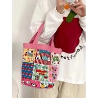 ราคา Hand Graffiti Cartoon Bucket Bag Cute Canvas Material Animal Print Printed Tote Bag Cylinder Handbag Daily Matching (23418659376)