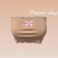 ราคา เสื้อเกาะอก น่ารัก เท่ วินเทจ เอวลอย สกีนโบว์สีชมพู่ (23277340301)