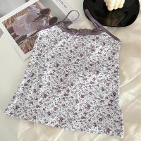 ราคา Womens Floral Print Breathable Vest Women Lace Trim Cotton Sleeveless Summer Camisole Summer Female Preppy Style Cute Slim Crop Top (23660004915)