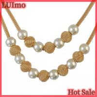 ราคา LUImo Hot sale Elegant Womens Double Layers Mesh Chain Round Faux Ball Charms Necklace Fashion Jewelry Party Gift (24761802158)