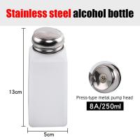 ราคา ขวดปั๊มของเหลว 100ml 200ml 250ml ฝาเหล็ก วัสดุPE สำหรับใส่สบู่เหลว ครีม ขวดปั๊มทินเนอร์ (24426988541)