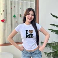 ราคา เสื้อยืดเข้ารูป แต่งจั๊มเอวข้าง สกรีนลายเสือ ผ้ายูนิยืดเยอะมาก สาวอวบใส่ได้ รุ่น จั๊มเอวILOVEเสือดาว (23929683849)