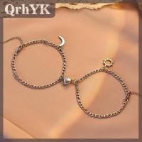 ราคา QrhYK 2PCS Stainless Steel Non fading Hip hop Hand Chain Love Magnet Sun Moon Bracelet For Couple Girlfriend Simple Hand Jewelry (24930308131)