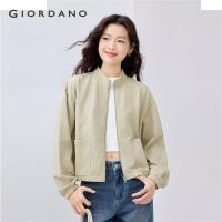 ราคา GIORDANO Women Jackets Windproof Stand Collar Cotton Sweat Jackets Zip Front Patch Pockets Fashion Casual Short Jackets 05375457 (23641161912)