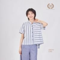 ราคา C D Womans shirt Two tone stripe เสื้อเชิ้ตผู้หญิง แขนสั้น สีขาวริ้วกรม CBAVNV (23809334962)