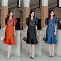 ราคา ชุกเดรสผ้าไหมญี่ปุ่นพิมพ์ลายผ้าไทย แบบสวยเก๋ น่ารักลายผ้าดูดีมีดีไซน์ ทรงเข้ารูปแต่งเจ็มขัดกระโปรงทรงหางปลาไถ (25068606076)