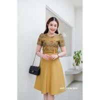 ราคา ชุดเดรสผ้าไทย ชุดทำงาน สีเหลืองทองคอกลม (24711424563)