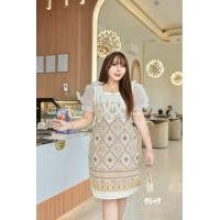 ราคา MN9549เดรสไทยพิมพ์ลายผ้าไทยสาวอวบ (24472819287)