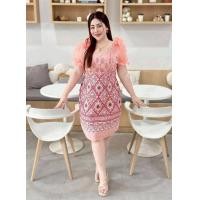 ราคา MN9549เดรสไทยพิมพ์ลายผ้าไทยสาวอวบ (24774971979)