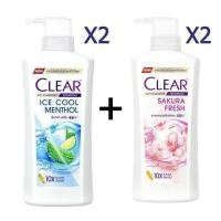ราคา ซื้อ 2 แถม 2 แชมพูสระผมเคลียร์ 4 ขวดสุดคุ้ม ปริมาณขวดละ Clear ice cool menthol sakura fresh Shampoo 370 มล (24804572422)