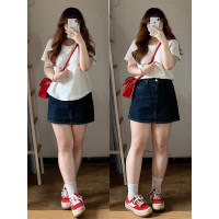 ราคา GHAOHES กางเกงกระโปรงยีนส์สาวอวบเอวสูง กระโปรงสาวอวบเก็บพุง ผ้าไม่ยืด Skirt เสื้อผ้า ผู้หญิง 6605 (24485124102)