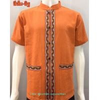 ราคา เสื้อผ้าฝ้ายชายคอจีน สีส้ม สีอิฐ (18010609747)