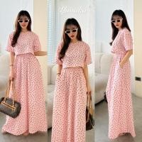 ราคา เซทเสื้อครอปคอกลม แขนสั้นทรงปล่อย มาพร้อมกระโปรงยาวบานทรงเอ ชุดเซ็ท ชุดเซต yunaka (22987262859)