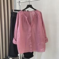 ราคา เสื้อเชิ้ตผู้หญิงคอโปโลแขนยาวผ้าฝ้ายลินินบางเฉียบสำหรับฤดูร้อนปี 2024 เสื้อเชิ้ตแขนยาวทรงหลวมๆ สีเทา เสื้อคลุมกันแดด (23060355587)