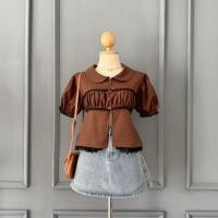 ราคา เสื้อคอบัว แต่งลูกไม้ ผ้าครัช FF163 (24711951051)