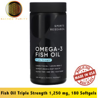 ราคา Sports Research Omega 3 Fish Oil Triple Strength 1250 mg 180 Softgels EXP 04 2027 (22998411086)