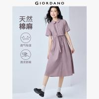 ราคา GIORDANO ผู้หญิง ชุดเดรส เดรสคอปกตุ๊กตาผ้าลินินคอตตอน เดรสผูกเอว แขนสั้น เดรสแฟชั่นหวานๆ ลำลอง 05465347 (24224503713)