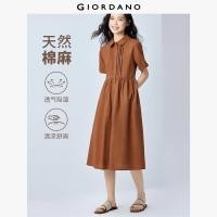 ราคา GIORDANO ผู้หญิง ชุดเดรส เดรสคอปกตุ๊กตาผ้าลินินคอตตอน เดรสผูกเอว แขนสั้น เดรสแฟชั่นหวานๆ ลำลอง 05465347 (24224498843)