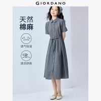 ราคา GIORDANO ผู้หญิง ชุดเดรส เดรสคอปกตุ๊กตาผ้าลินินคอตตอน เดรสผูกเอว แขนสั้น เดรสแฟชั่นหวานๆ ลำลอง 05465347 (24224603338)