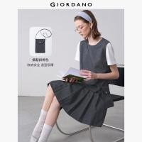 ราคา GIORDANO ผู้หญิง ชุดเดรส กระเป๋าสะพายข้าง 2 ชิ้น ปลอม ชุดเดรสคอกลม แขนสั้น แฟชั่นลำลอง เดรสจีบ 18465523 (24611150290)
