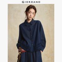 ราคา GIORDANO ผู้หญิง เสื้อเชิ้ตคอตุ๊กตา เสื้อเชิ้ตยีนส์อ่อนหวาน ชายระบาย แขนยาว แฟชั่นลำลอง เสื้อเชิ้ตยีนส์หลวมๆ 18345222 (25250946505)