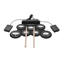 ราคา 7 Pads Electric Drum Set Portable Roll Up Drum Practice Pad Drum Kit with Drum Pedals Drum Sticks Gift for Kids Adults (14100019315)