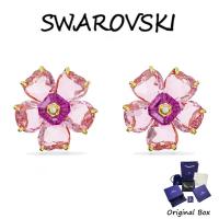 ราคา Swarovski การชุบทอง ต่างหูคริสตัลอัญมณีดอกไม้ไอเดเลียสีชมพู แจกกล่องของขวัญบรรจุภัณฑ์ของแท้ (25430499247)
