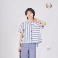 ราคา C D Womans shirt Two tone stripe เสื้อเชิ้ตผู้หญิง แขนสั้น สีขาวริ้วกรม CBAVNV (23809334961)