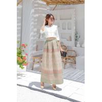 ราคา กระโปรงวนิดา จีบทวิส ผ้าไทยทอลายอัดซับผ้ากาวเอวซิปหลัง (23096674742)
