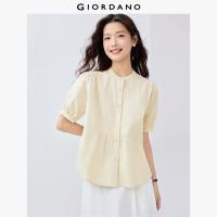 ราคา GIORDANO ผู้หญิง เสื้อเชิ้ต 100 Cotton เสื้อเชิ้ตคอจีนผ้าป๊อปลิน เสื้อเชิ้ตแขนสั้นพองโชว์ตะเข็บ เสื้อเชิ้ตแฟชั่นลำลอง 05345465 (23884305818)