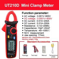 ราคา UNI T UT210D UT210E AC DC Current Clamp Meter True RMS Voltage Resistance Capacitance Meter Digital Ammeter Pliers Auto Range (23523541306)