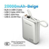 ราคา Vention 20000mAh Power Bank 65W Fast Charging with LED Display 3 Port Built in Type C Cord for Laptop Tablet iPhone 16 15 pro max Samsung Xiaomi Huawei Realme (25510114941)