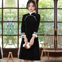 ราคา ชุดกี่เพ้าสีแดง ชุดราตรี ชุดยาว แขนยาว ทรงเข้ารูป ฤดูใบไม้ร่วง ฤดูหนาว ชุดกี่เพ้าสีดำ ชุดกี่เพ้าจีนใหม่ 2025 (23157336412)