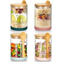 ราคา Mfacoy Set of 4 Airtight Glass Jars with Bamboo Lids Spoons 17 oz Borosilicate Overnight Oats Containers with Lids Clear Food Storage Canister for Cookie Candy Coffee Sugar Matcha Tea Flour (254310768