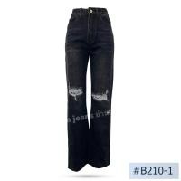 ราคา กางเกงยีนส์ผู้หญิงทรงกระบอก นิยม นิยมยีนส์ Niyom jeans สียีนส์ดำแต่งฟอก ผ้าไม่ยืด แต่งขาดเข่า ปลายขาตัด รุ่น B210 1 (20991981253)