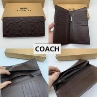 ราคา Coâćh ของแท้ 100 กระเป๋าสตางค์แบบยาวสำหรับผู้ชาย กระเป๋าสตางค์แบบพับ 2 พับ Folio Clips Classic Logo (23495117598)