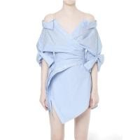 ราคา Korean Style Shirt Dress For Women V Neck Long Sleeve Off Shoulder High Waist Solid Mini Dresses Female Clothes Fashion (17779562407)